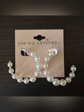 Pearl Hoop Earrings - White Pearl Statement Hoops